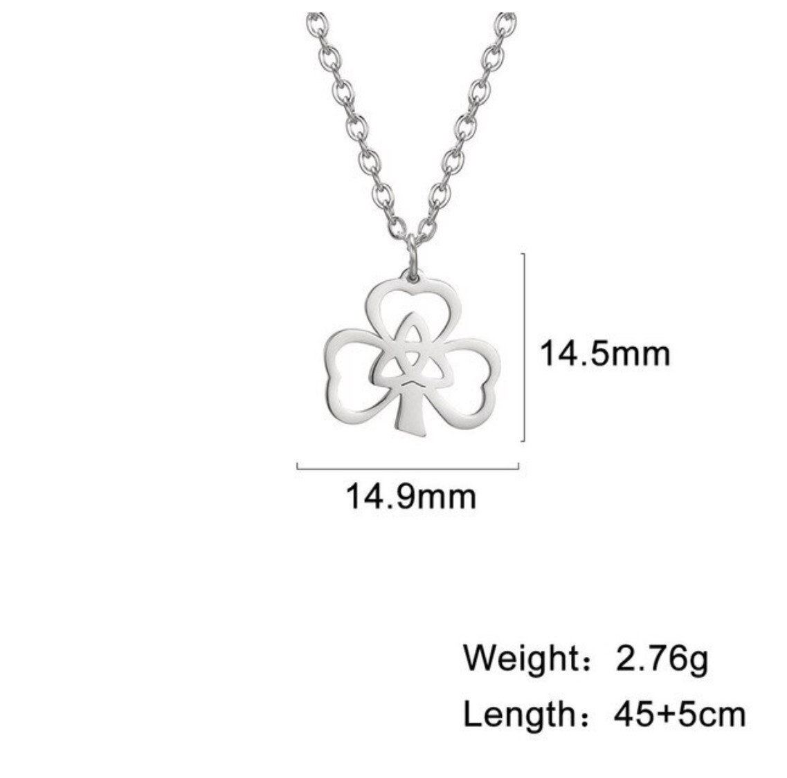 Celtic Stainless Steel Trinity inside Shamrock Necklacewith 45 cm plus 5cm chain