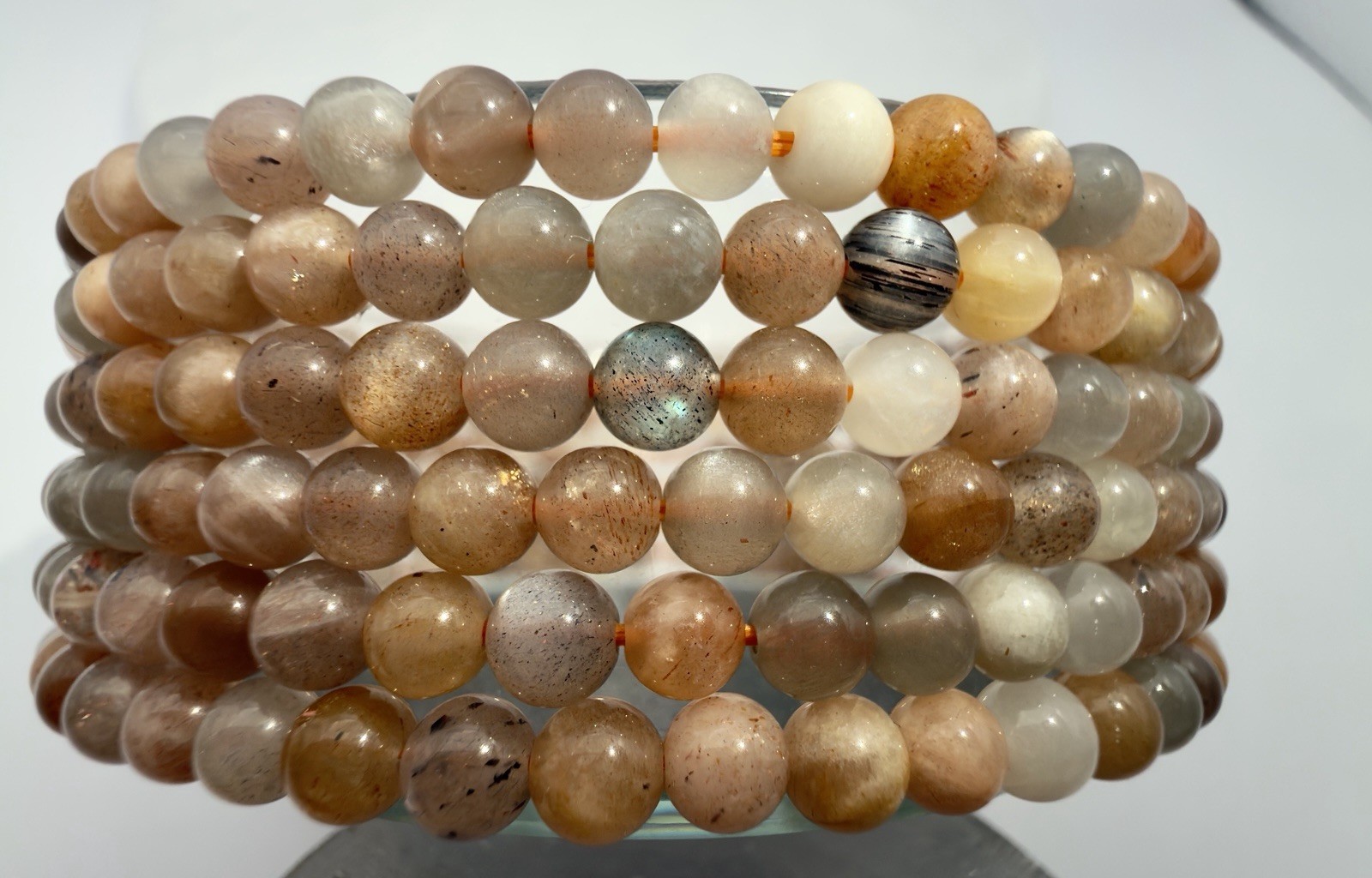 Wholesale Lot 6 Pcs Natural Black Moonstone 4mm 7.5” Crystal Stretch Bracelet