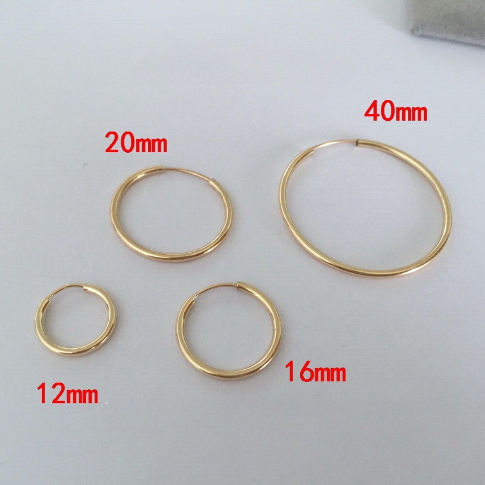 HOT 14K Yellow Gold Round Endless Hoop Earrings 1.5mm Tube Hoops Ear Rings