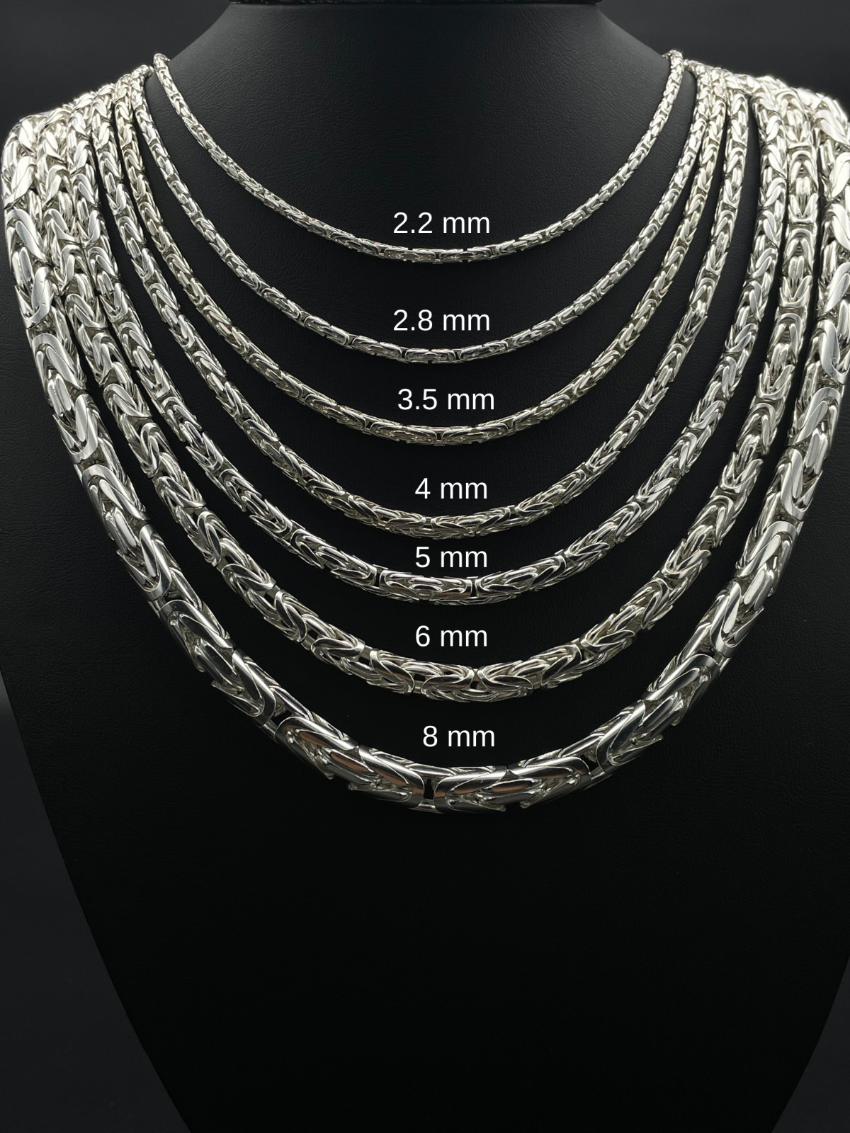 925 Sterling Silver King Byzantine Solid White Round Chain Necklace & Bracelet