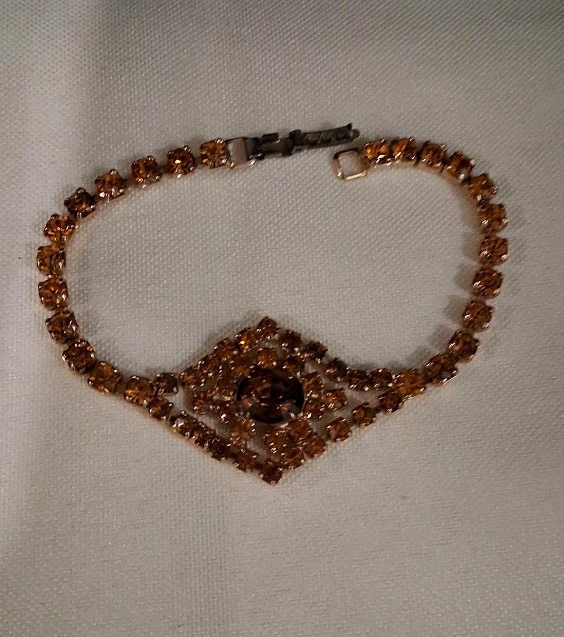 Vintage ArtDeco Style Topaz Amber Color Rhinestone Cocktail Tennis Bracelet