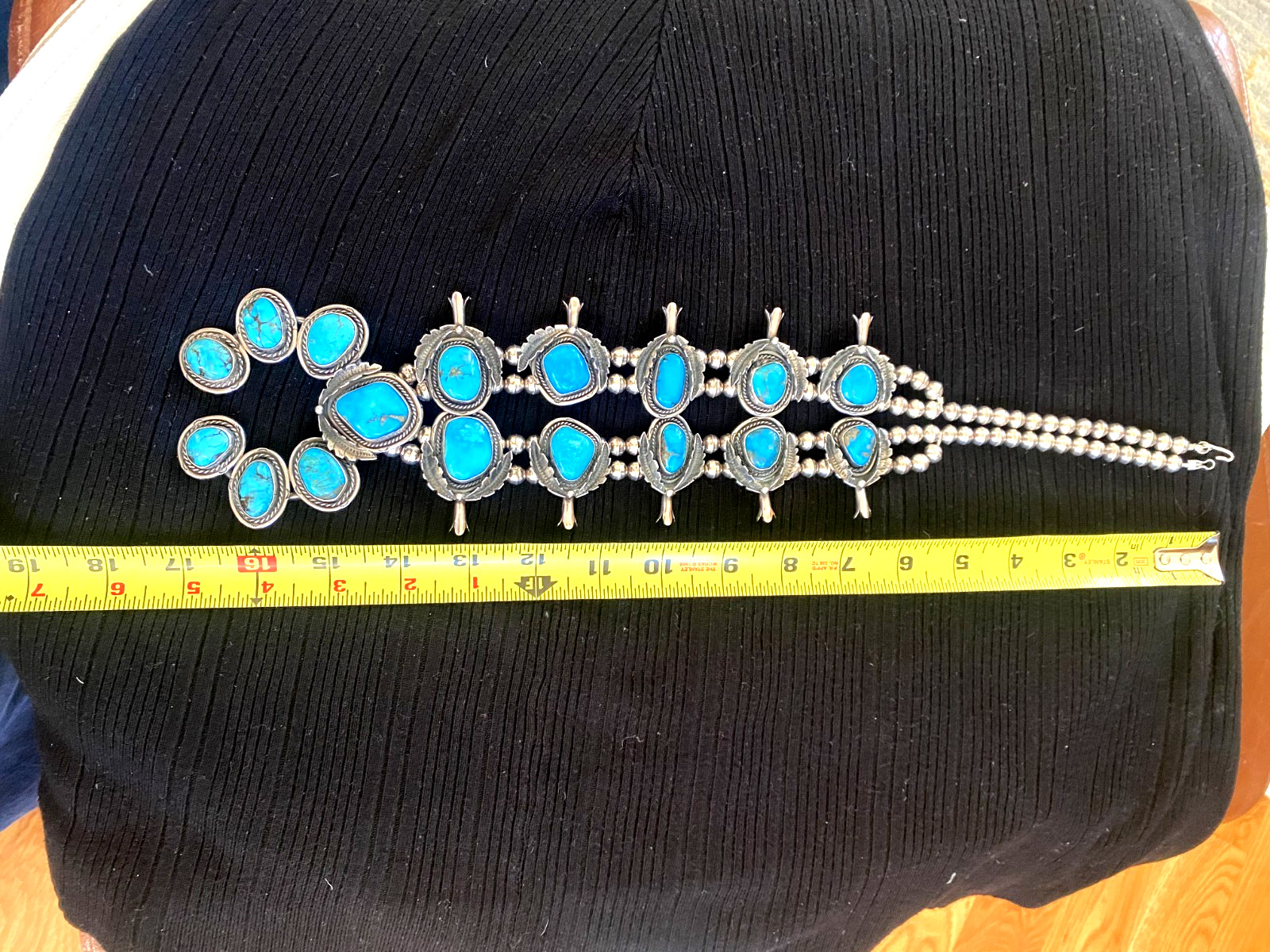 Turquoise Squash Blossom Necklace Vintage Sterling 275g