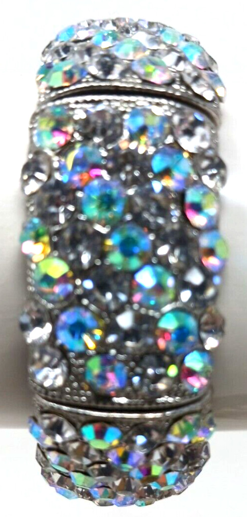AB Crystal Rhinestone Stretch Bracelet SilverTone Statement BLING Chunky #J10-W