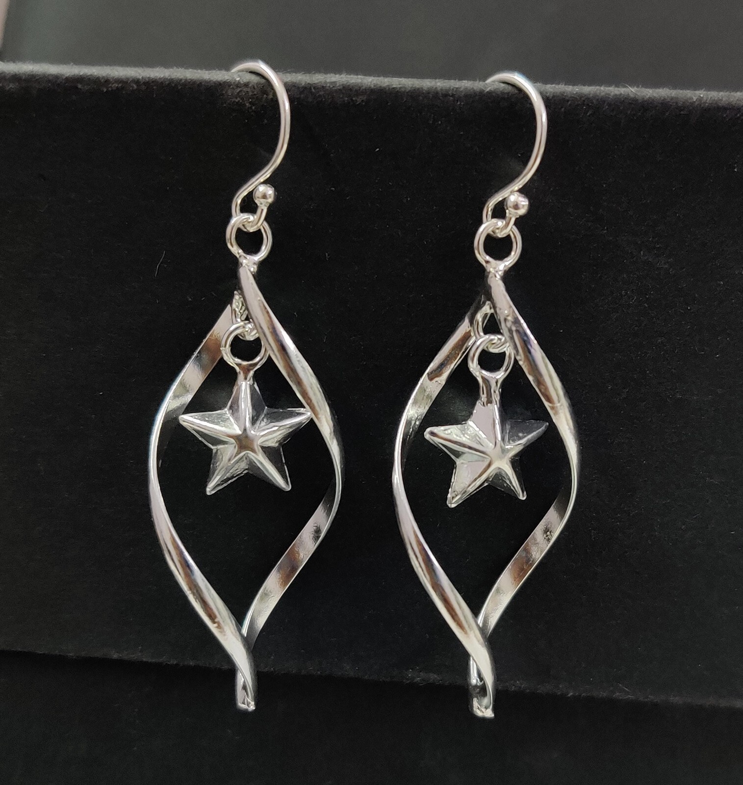 925 Silver Spiral Star Dangle Earrings Twisted Drop Boho Ear Wire Jewelry 50MM
