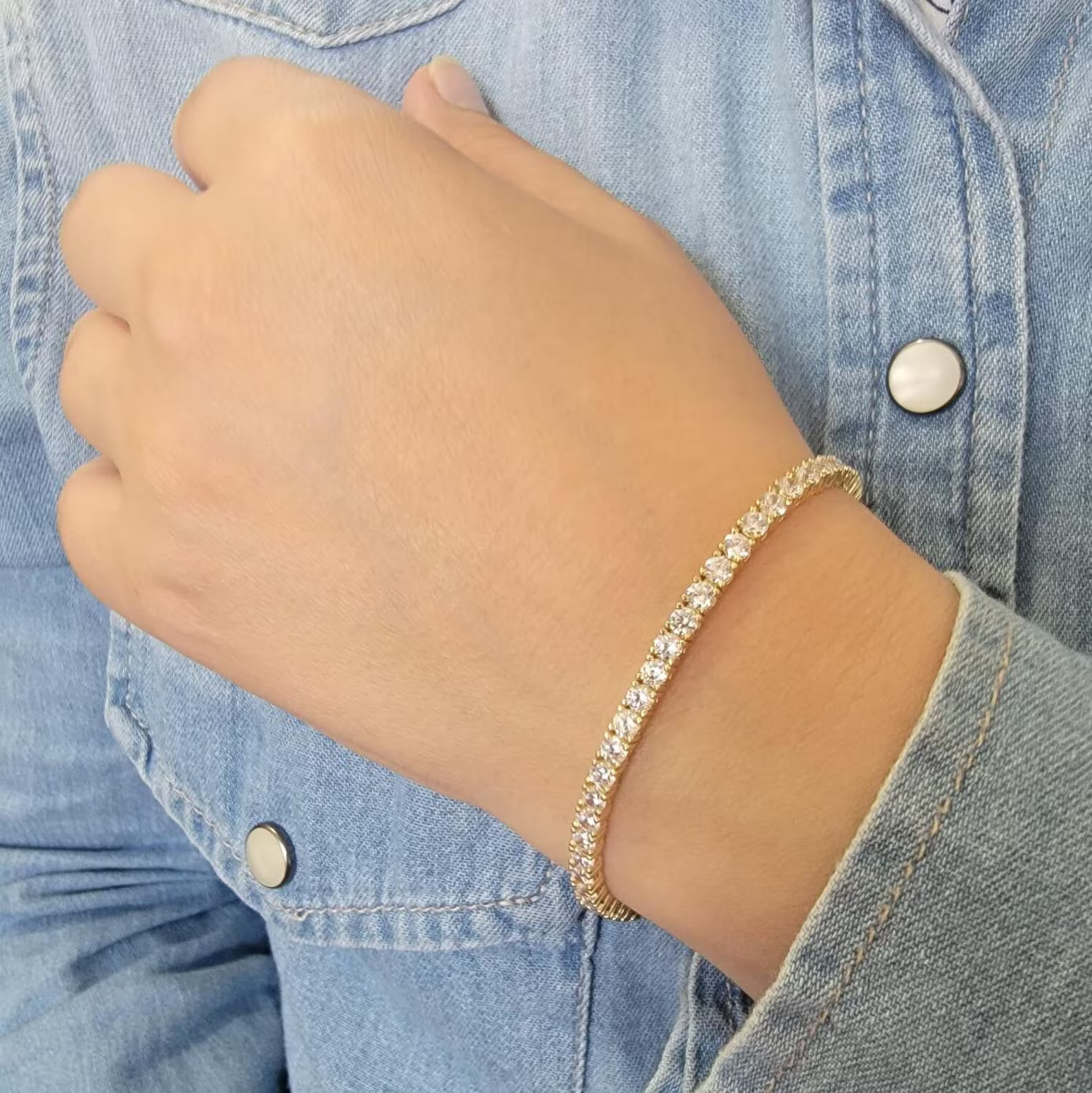 6.60CT Round Lab Grown Diamond Tennis Bracelet For Bridal Gift 14k Yellow Gold