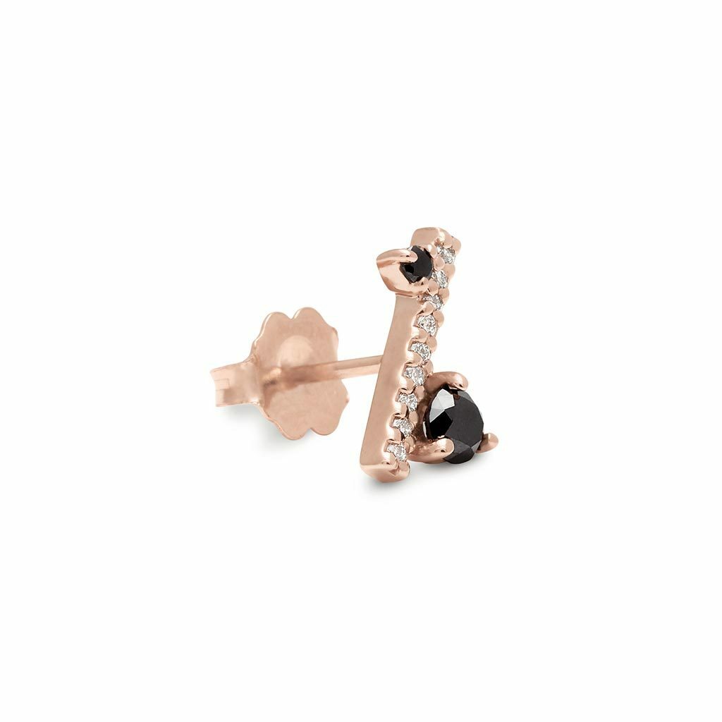 0.5ct Black Lab-Created Moissanite Vertical Bar Minimal Earring Rose Gold Plated