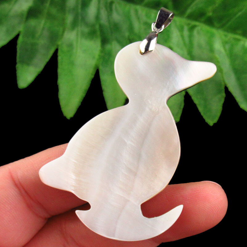 55x40x4mm Carved Rainbow Abalone Shell Duck Pendant Bead Q07484