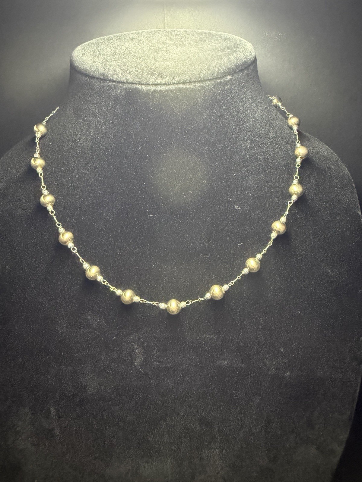 Bolivia 925 Sterling Silver Gold Vermeil Bead Station Necklace 18” 8g AU 925