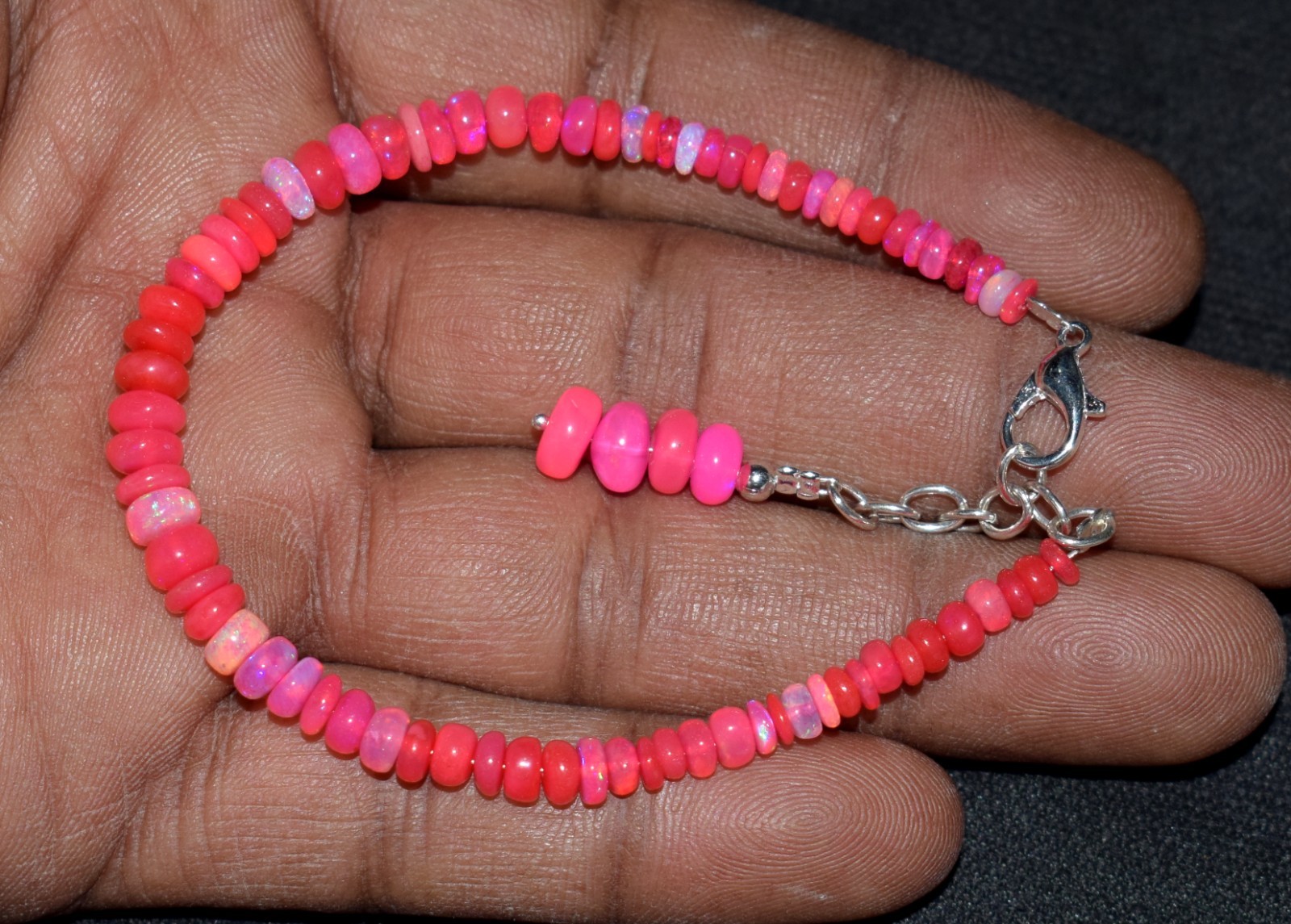 Natural Ethiopian Opal Wello Fire Opal Gemstone Beads 7.5″ Bracelet AF680