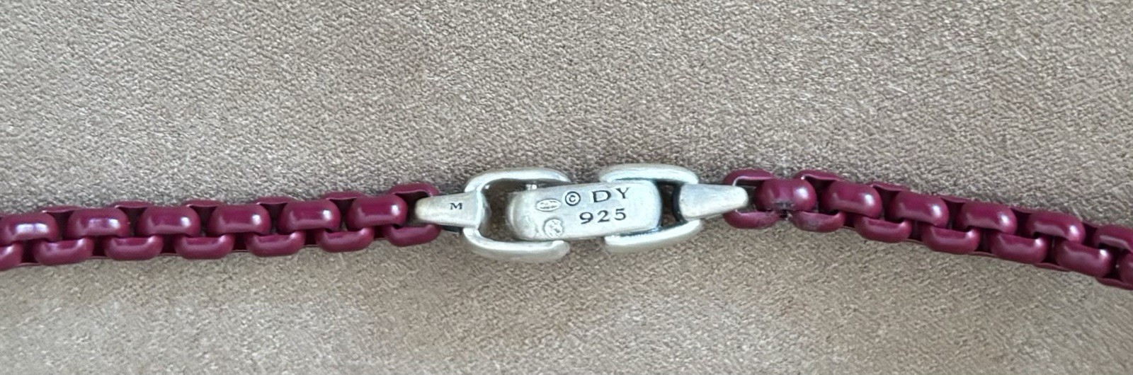 David Yurman Box Chain Necklace Sterling Silver And Burgundy Steel 24 Inch BNIB