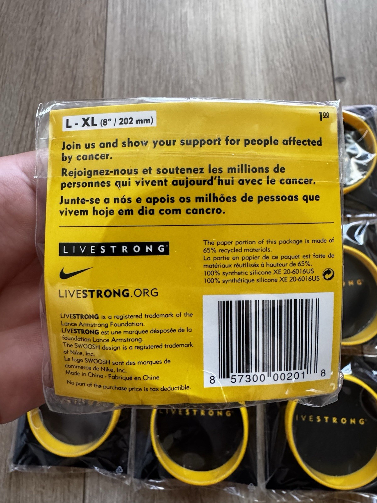 Lot of 9 – Nike Livestrong Authentic Bracelet NEW (Size L/G-XL) 8″/202 mm L – XL