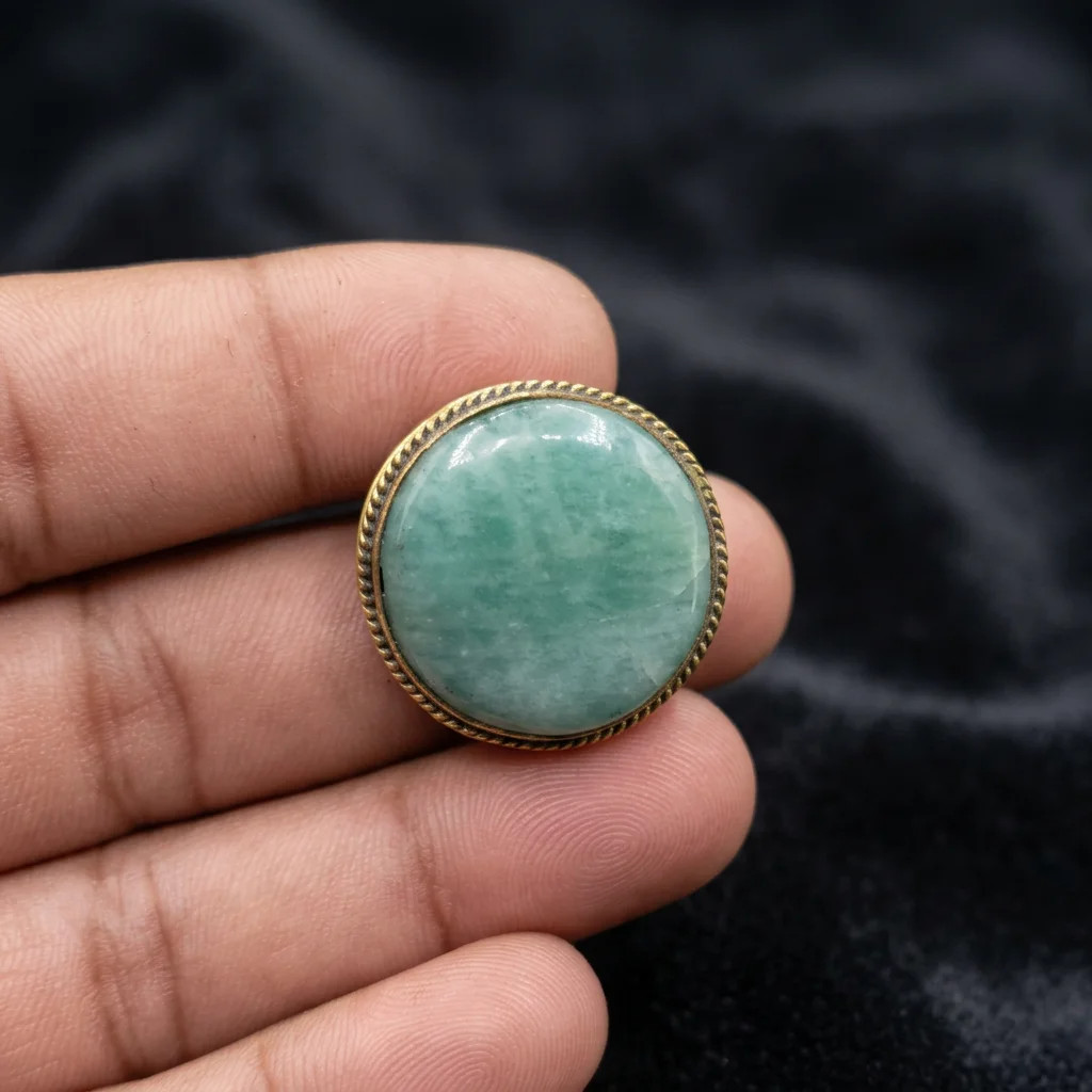 Amazonite Brass Frame Groove Cabochon – Green Gemstone Jewellery Making
