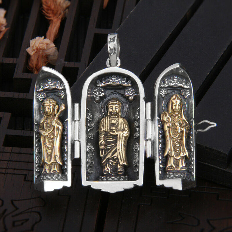 Pure Solid S925 Sterling Silver Men Women Bless Kwan-yin Buddha Pendant
