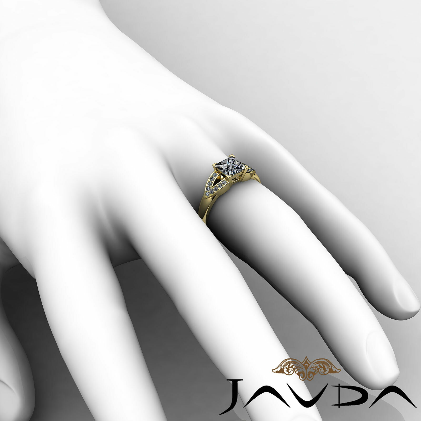Princess Natural Diamond V Shaped Shank Engagement Pave Ring GIA G SI1 1.25 Ctw