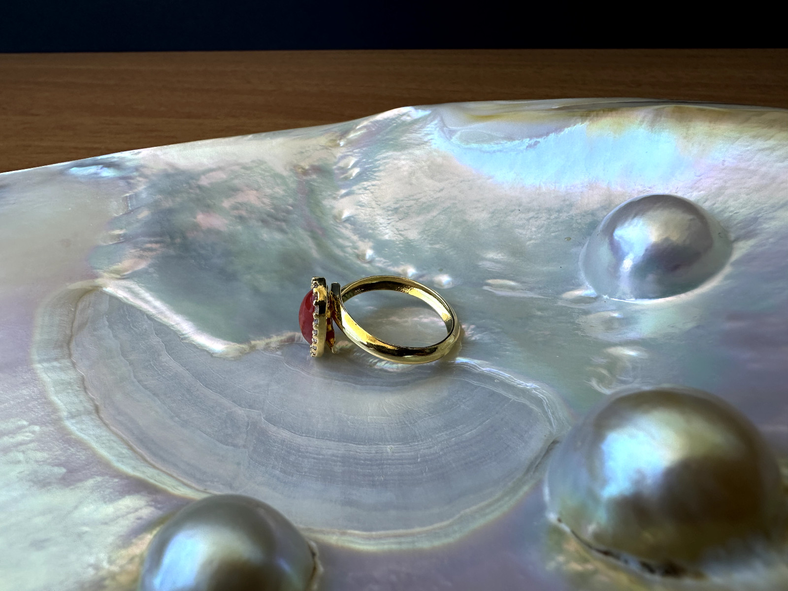 925 Silver Ring with Mediterranean Red Coral CZ “Spool”