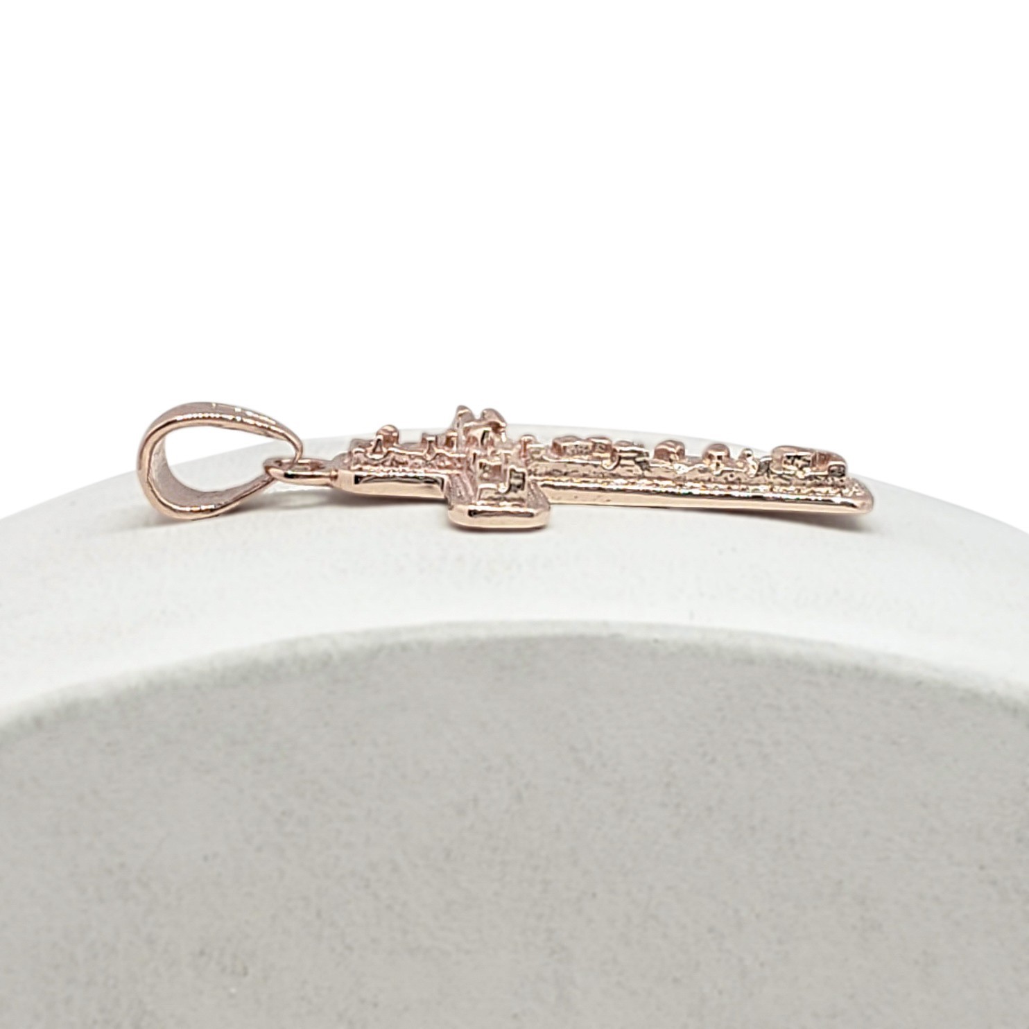 Real 10K Rose Gold Nugget Cross Textured Edge Mens Diamond Cut Pendant All Sizes