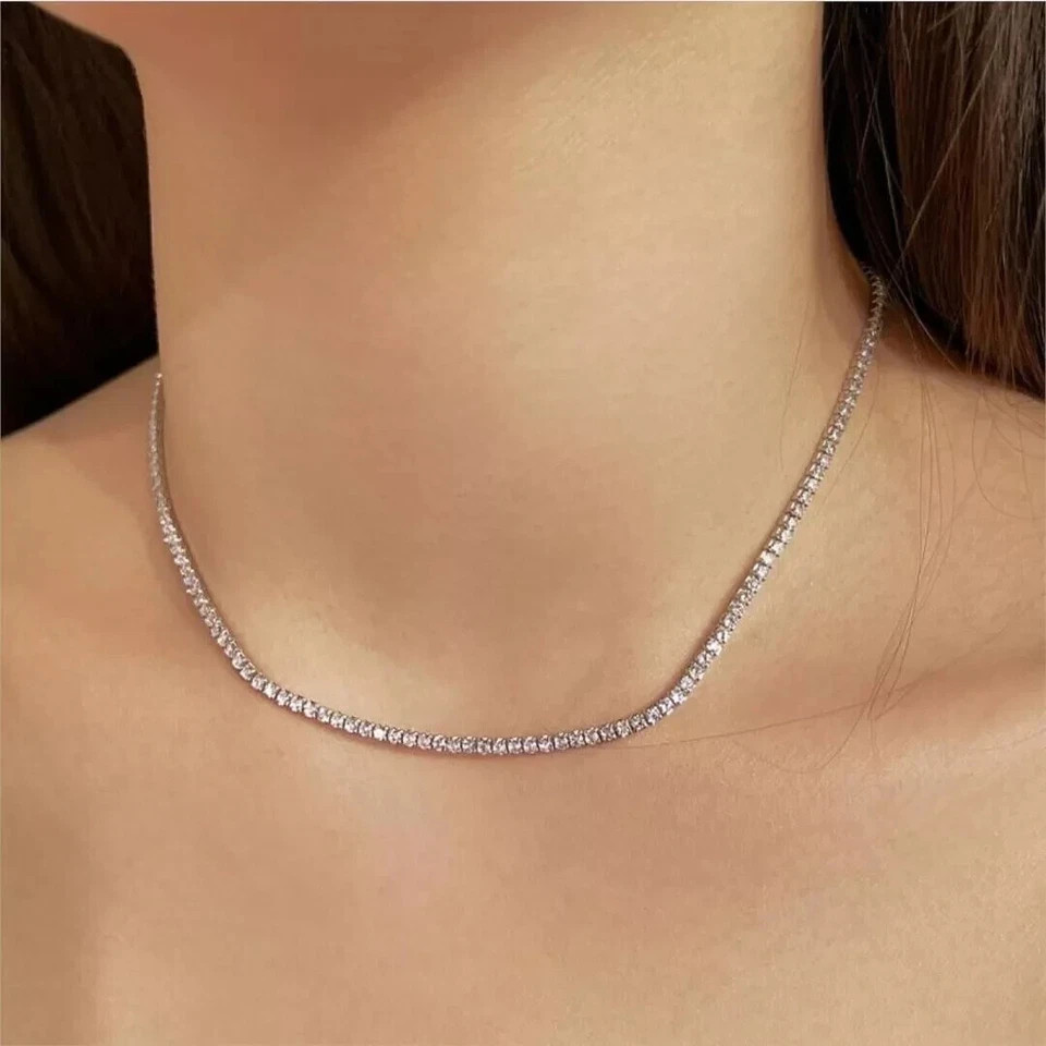 Lab Grown Diamond 18″ Tennis Necklace 17.00CT Round Cut 14k White Gold Plated