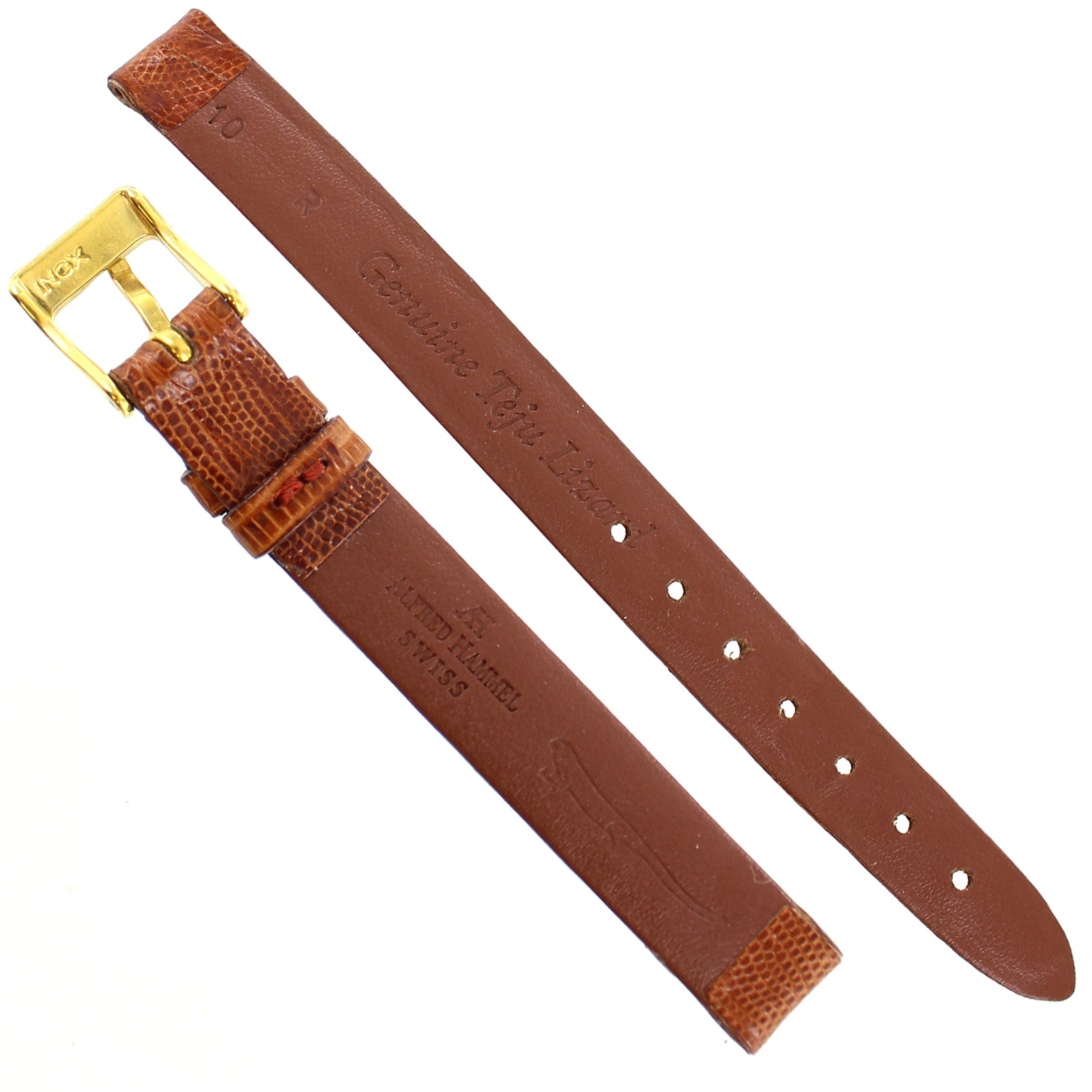 12mm Alfred Hammel Honey Tan Flat Genuine Teju Lizard Ladies Watch Band Regular