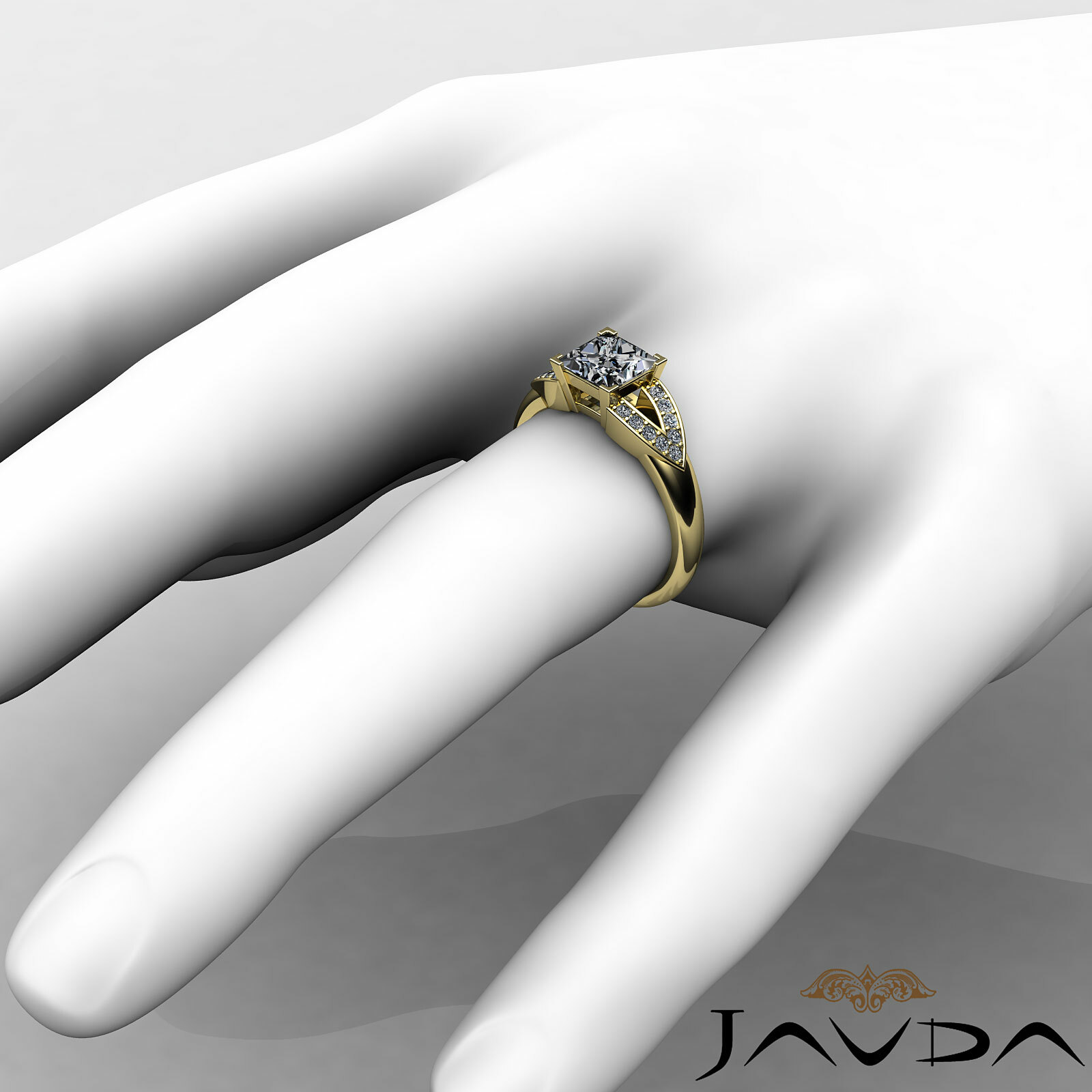 Princess Natural Diamond V Shaped Shank Engagement Pave Ring GIA G SI1 1.25 Ctw