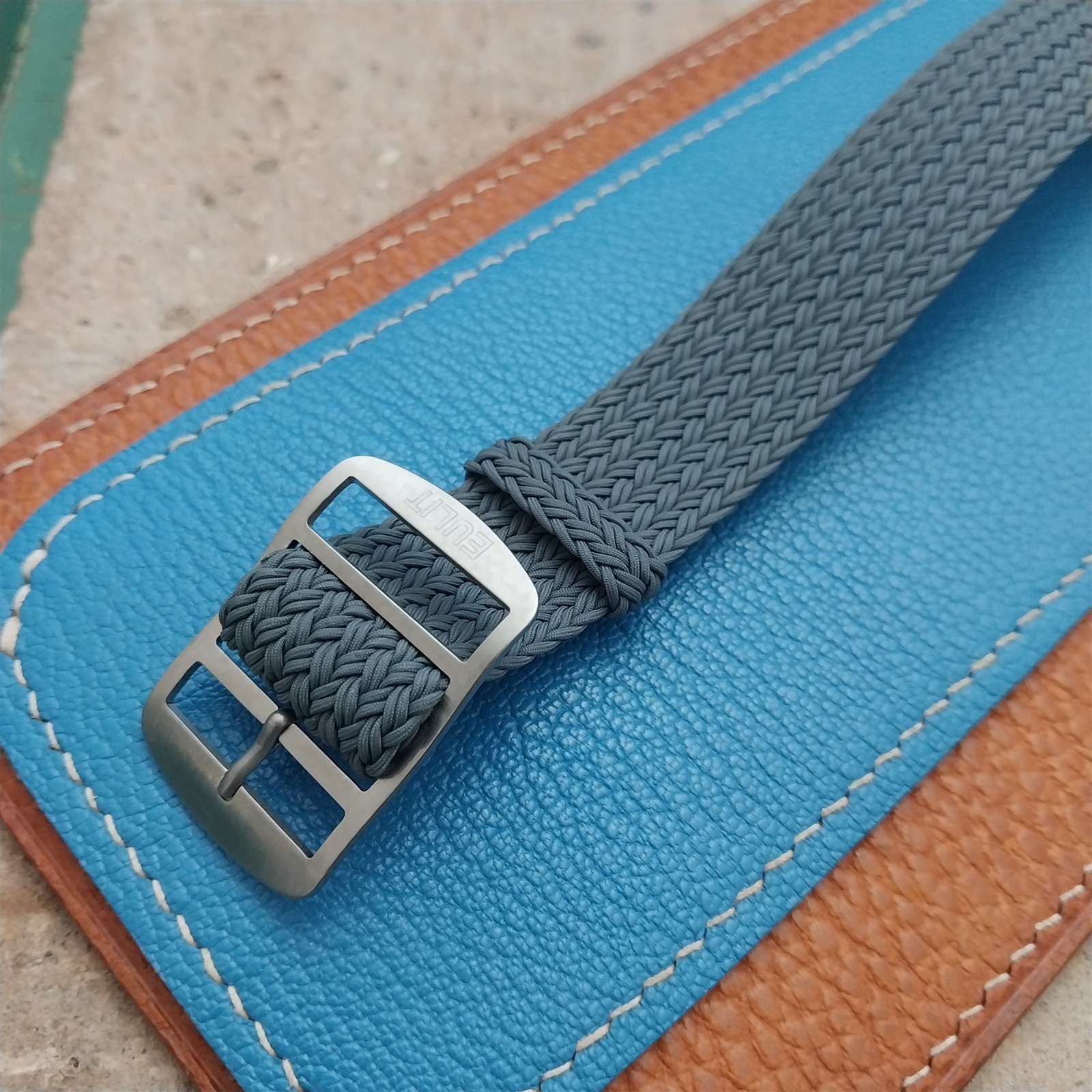 20mm Eulit Atlantic Gray Braided Perlon Single Pass Field Watch Strap