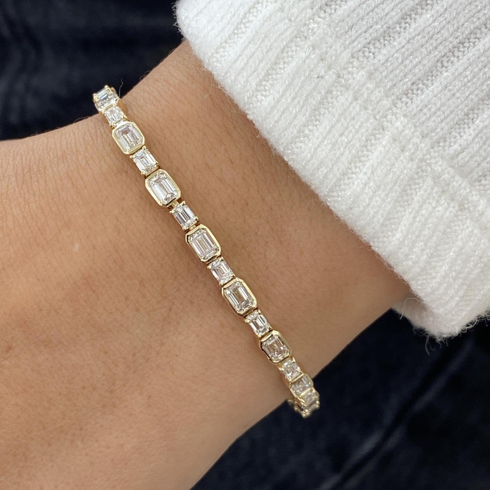 Best Women’s Gift Emerald Cut Lab-Grown Diamond Tennis Bracelet 14k Yellow Gold