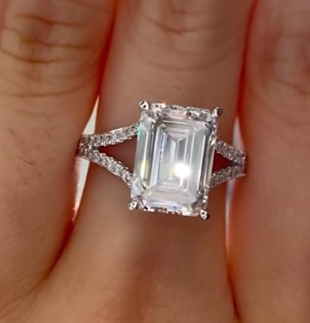 5.40 Ct Emerald-Cut EF Lab Grown Diamond Solitaire Wedding Ring 14K White Gold
