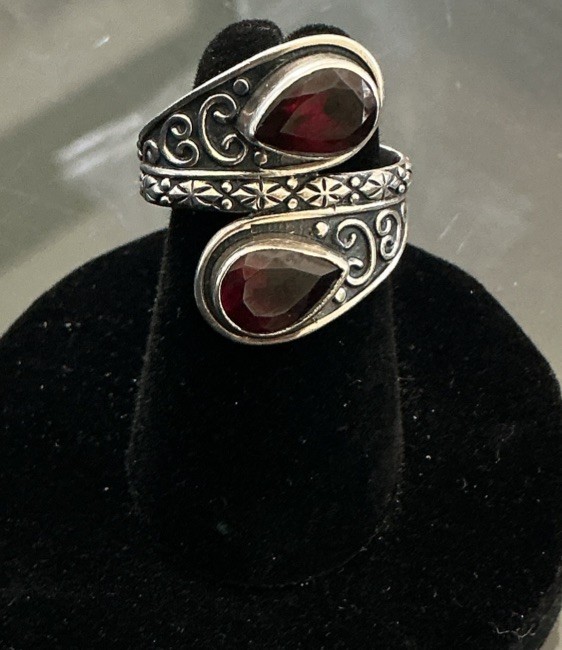 925 Sterling Silver Red Garnet Stone Cocktail Bypass Ring From India Sz5 5.2 G