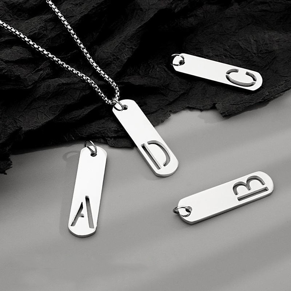 Pendant Necklace Stainless Steel Letter Rectangle Band Silver 21.65 in N91