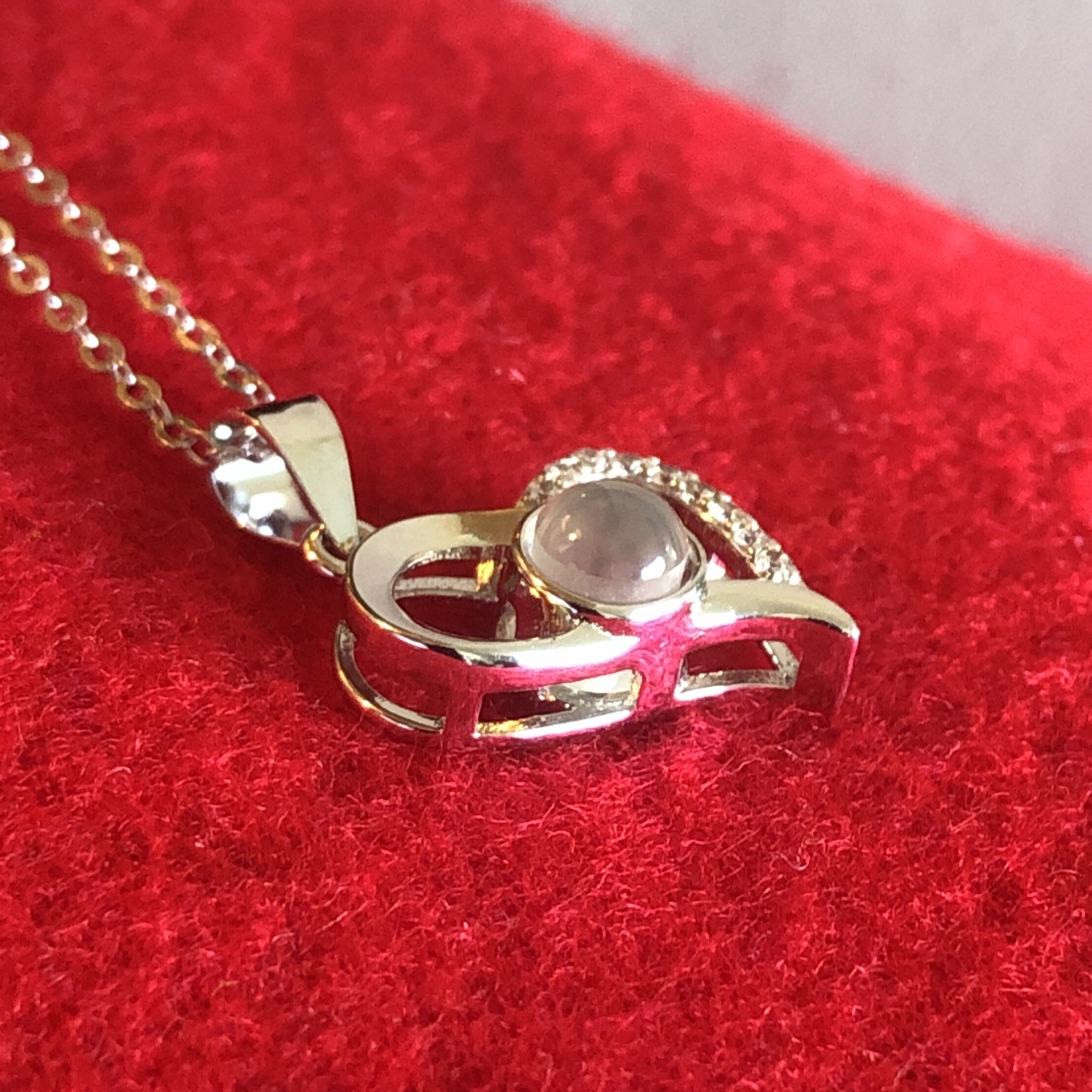 Sterling Silver, Diamante & Stone Heart Pendant Necklace on 17″ 925 silver chain