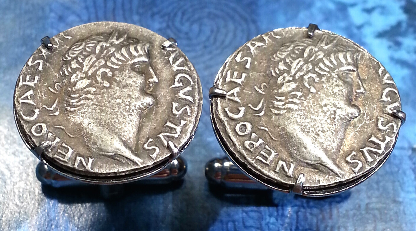 Ancient Roman Emperor Nero Silver Tone Rome Coin Cufflinks + Gift Box!