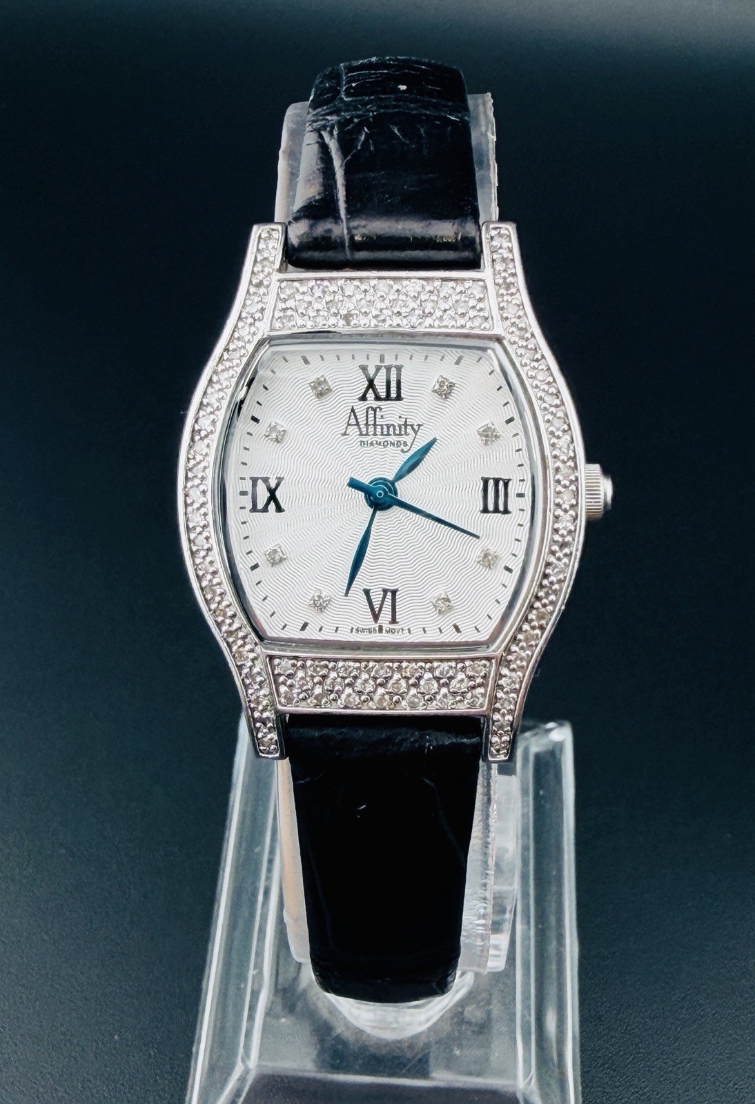 Working Affinity Diamonds Sterling Silver 925 Case Diamond Bezel Quartz Watch i5