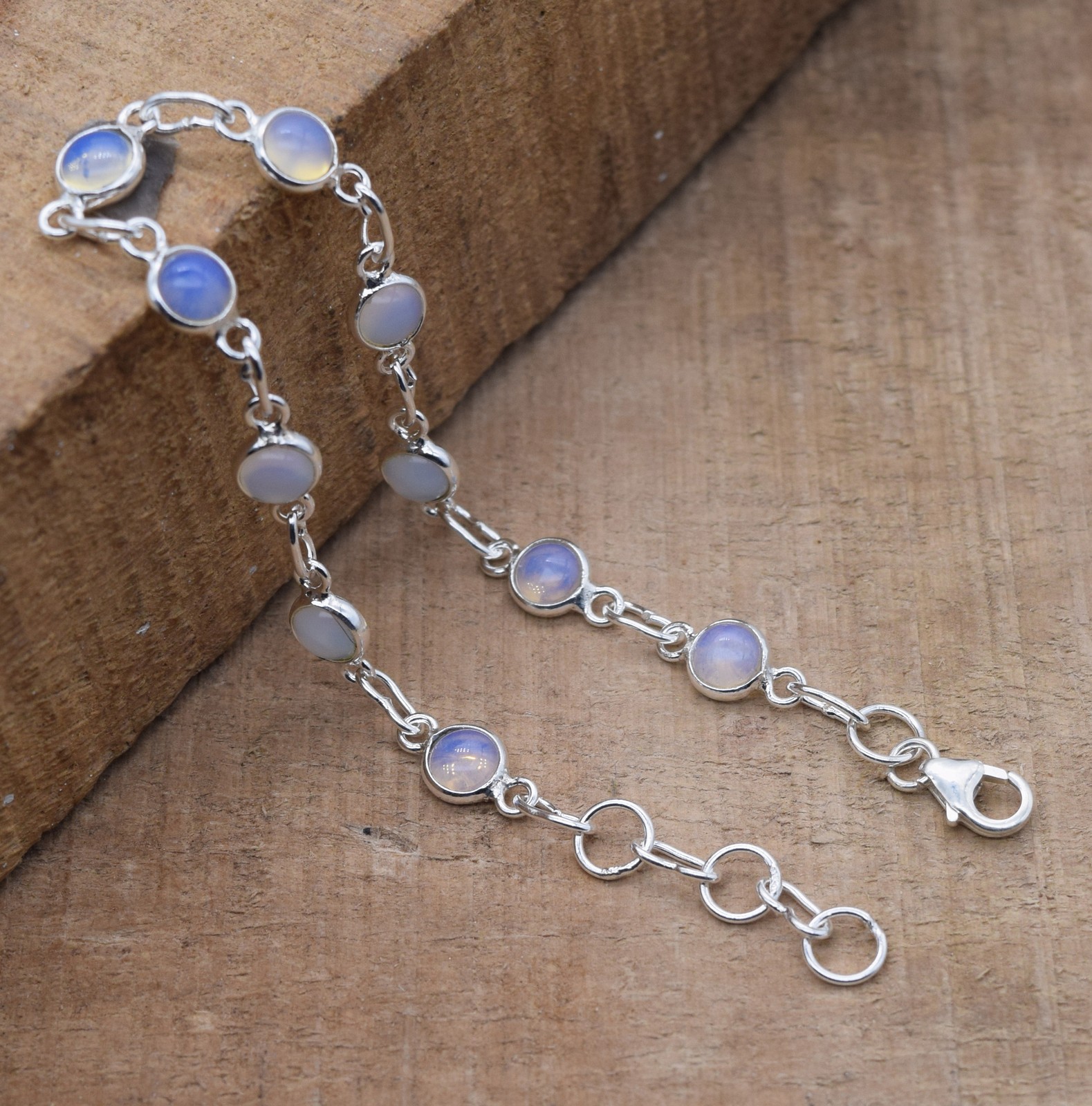 925 Solid Sterling Silver Milky Opalite HANDMADE BRACELET – 7.6 Inch