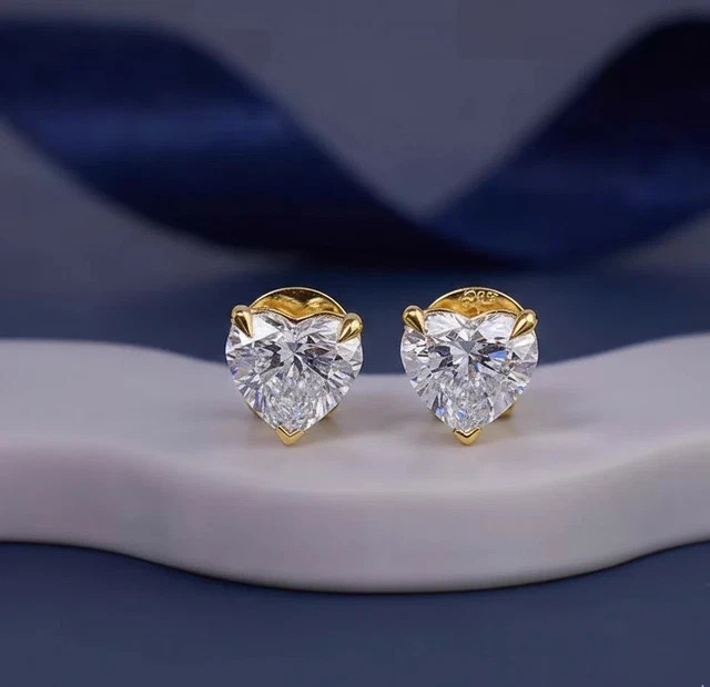 2Ct Heart Cut White Moissanite Women’s Stud Earrings 14k Yellow Gold Plated
