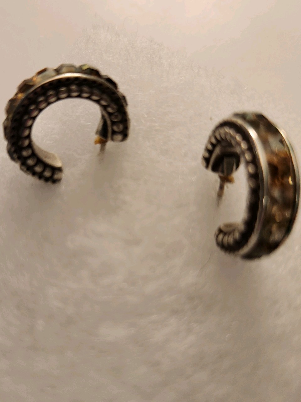 Brighton crescent hoop brown Crystal Post Earrings Silver Plate
