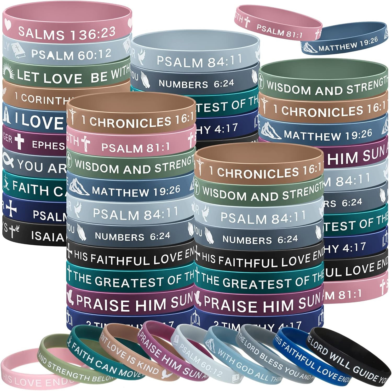 60 Pcs Silicone Bible Verse Bracelets – Inspirational Christian Wristbands
