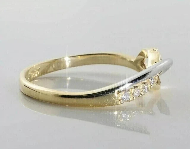 2 Ct Round Moissanite Wedding Band Ring 925 Sterling Silver 14K Two Tone Vermeil