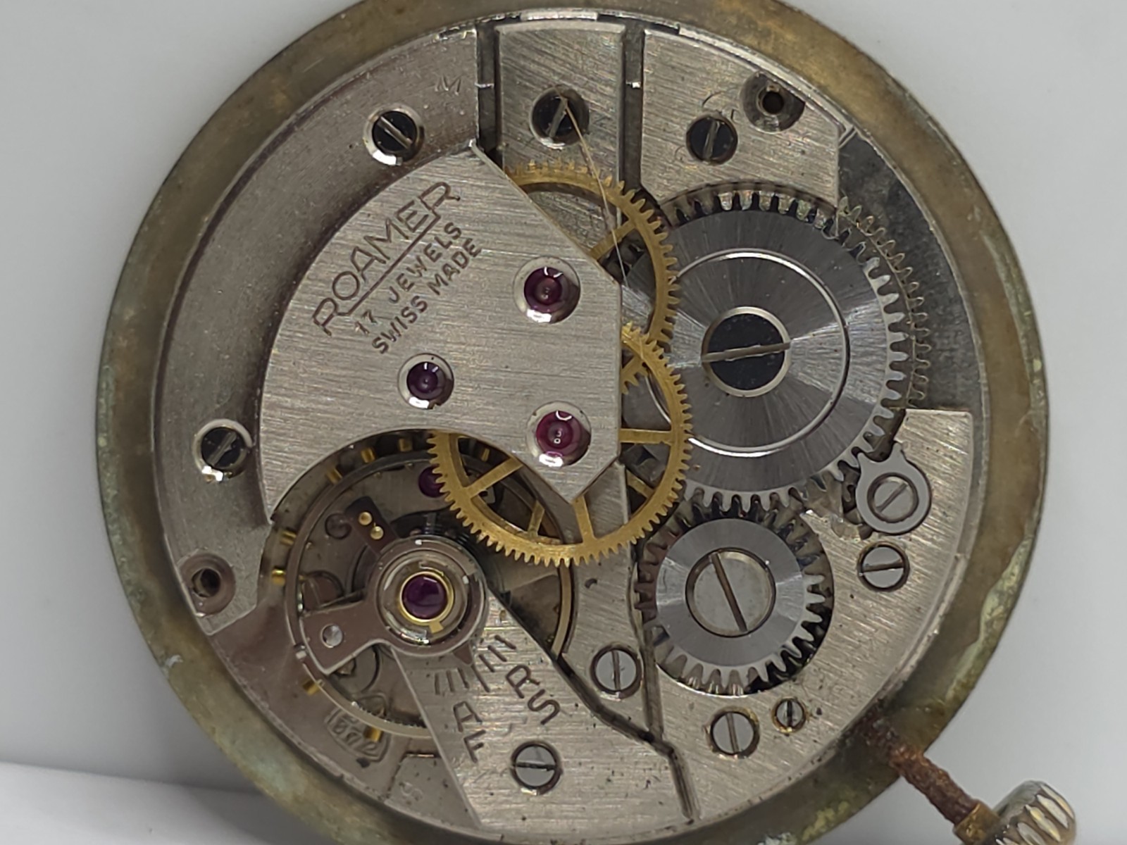 Vintage Roamer Watch Movement Cal. MST 372 Good Balance Main Spring Stem Crown