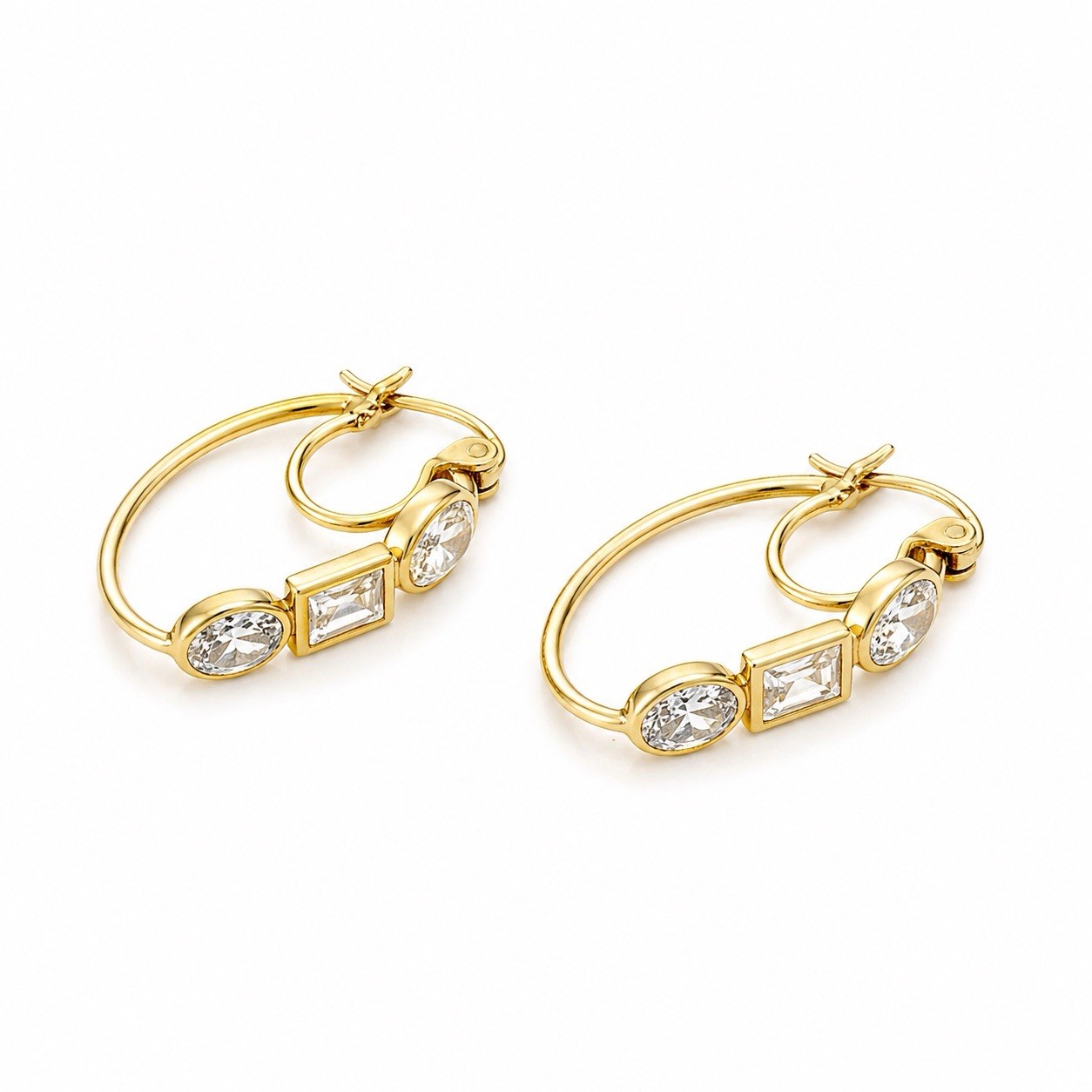 14K Yellow Gold Hoop Earrings 3.9g Geometric CZ Dangle Drop