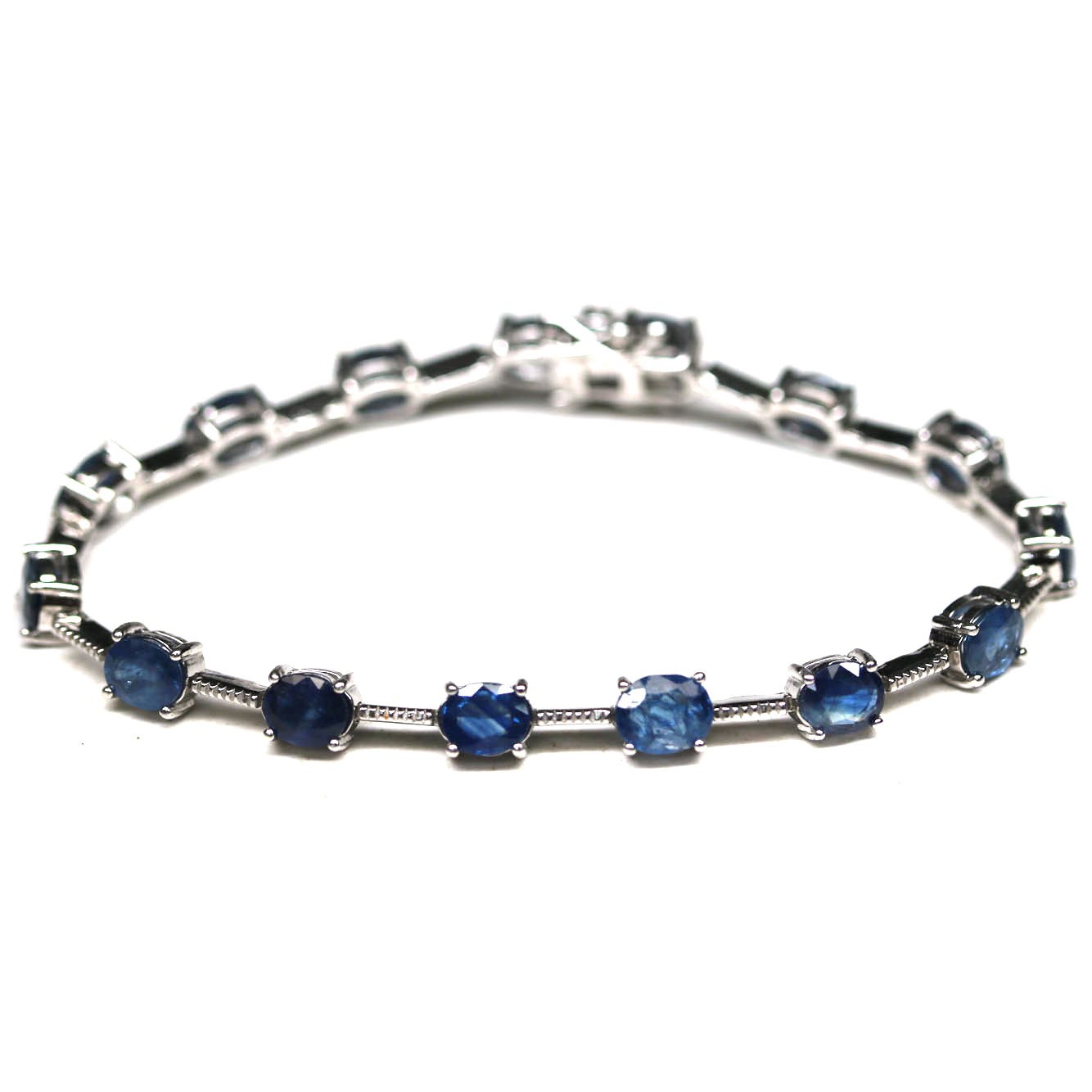 Natural Blue Sapphire Bracelet 7 in Gift For Her Handmade 925 Sterling Silver
