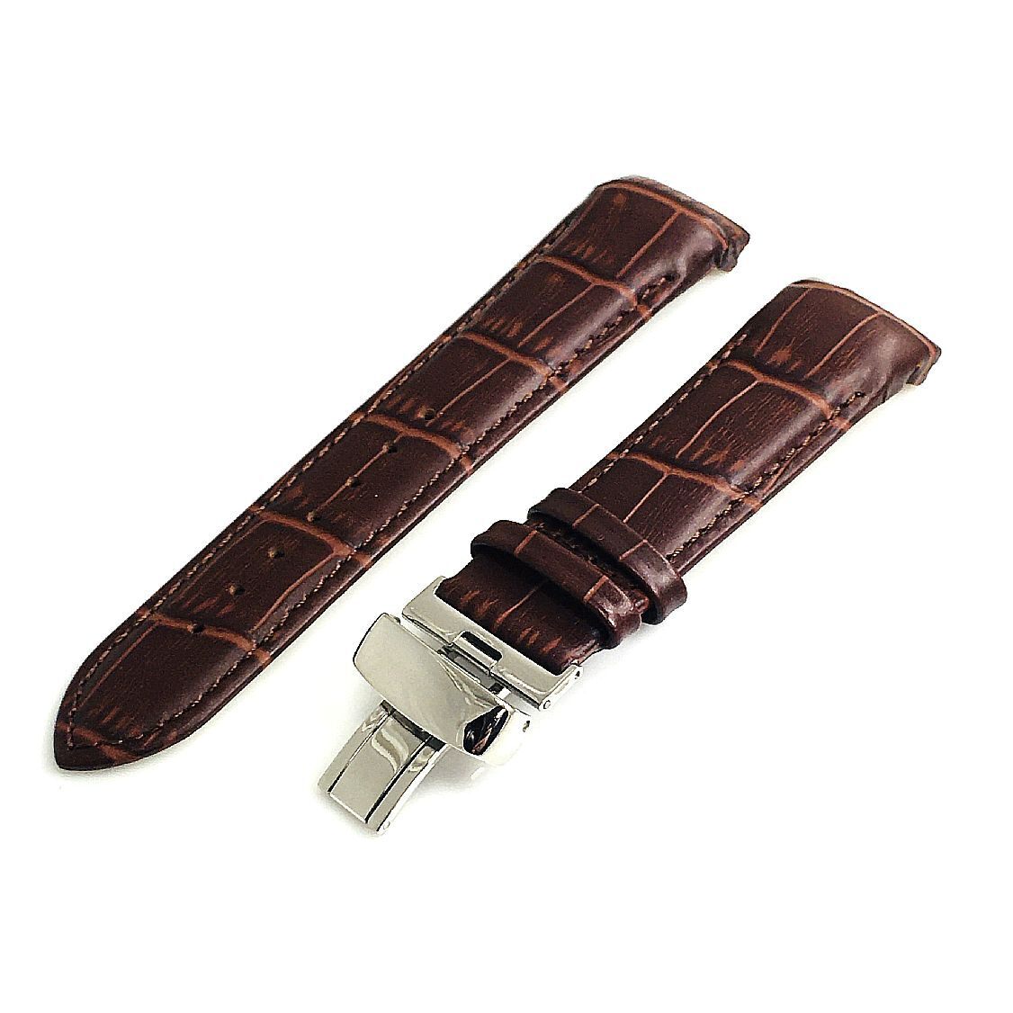 Brown Curved End Croco Leather Replacement Watch Band Strap Butterfly Clasp 1542
