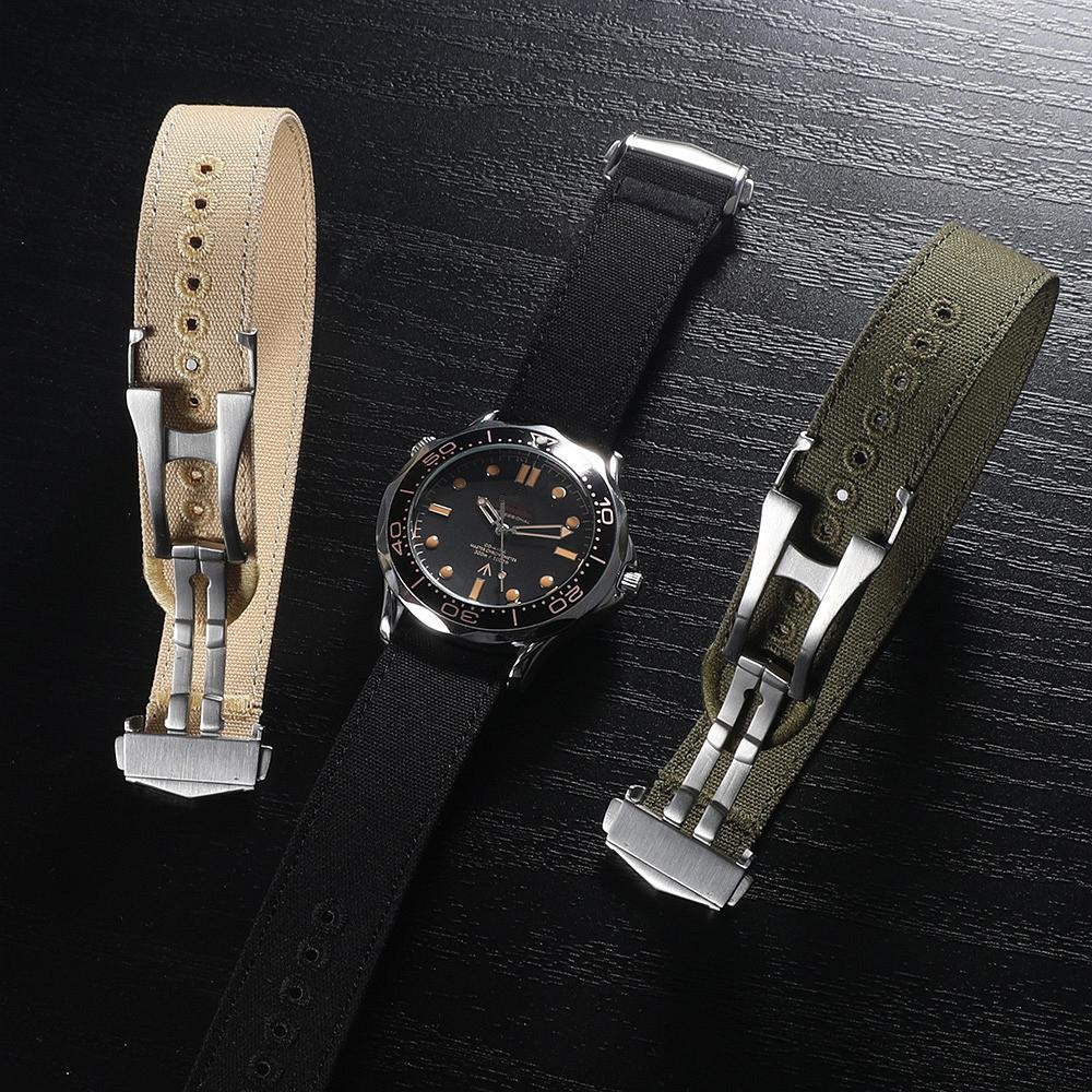 Canvas Sailcloth Watch Strap 20 22mm Soft Nylon Band Folding Clasp Sport Men New