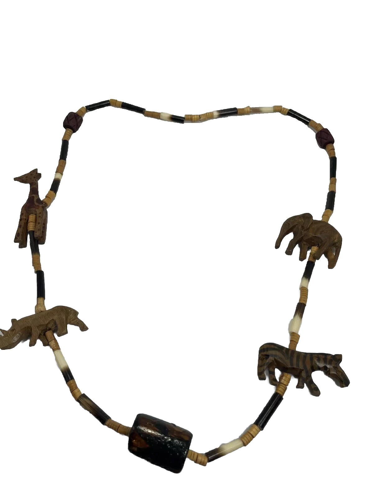 Necklace 30” Carved Wooden Safari animals Brown Kenya Africa