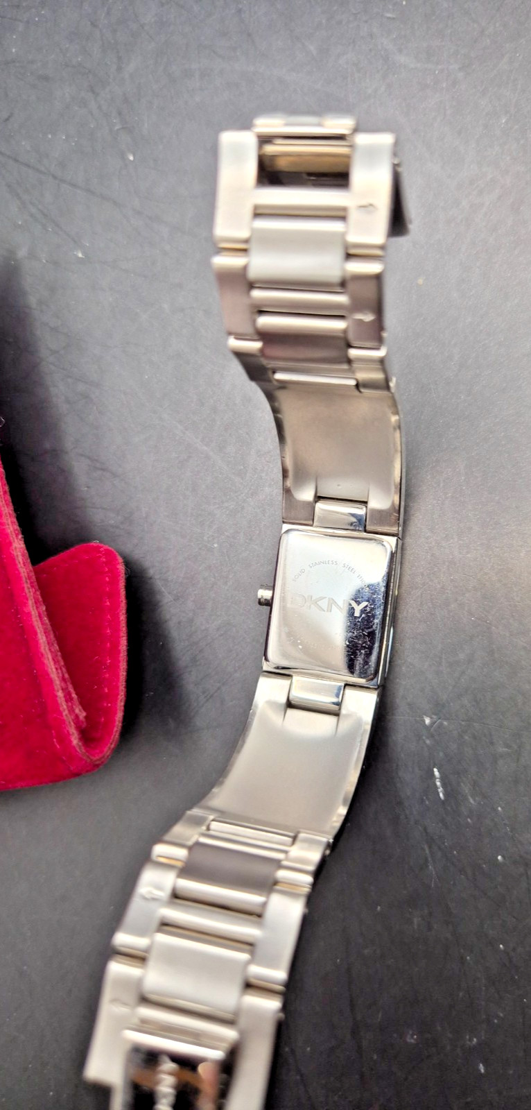 DKNY Ladies Rectangular Case Crystal Studded Semi Bangle Watch-VGC/Working
