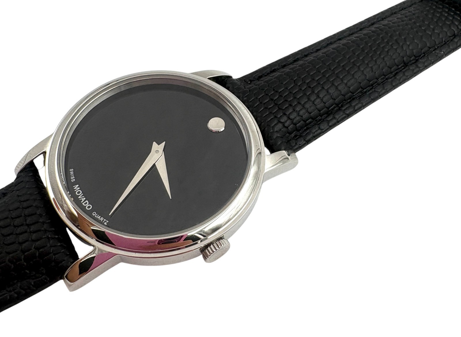 MOVADO Museum Black Round Dial Black Leather Strap Men’s Quartz Watch 2100002