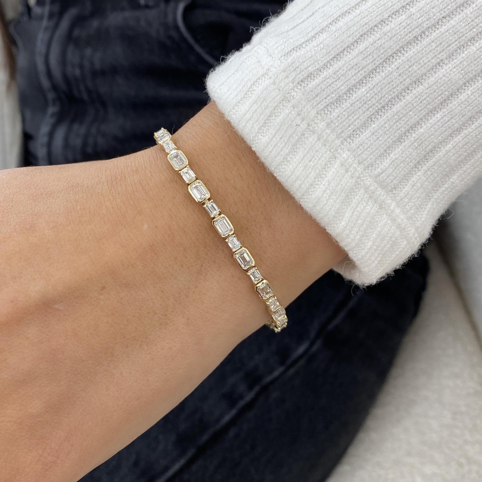 Best Women’s Gift Emerald Cut Lab-Grown Diamond Tennis Bracelet 14k Yellow Gold
