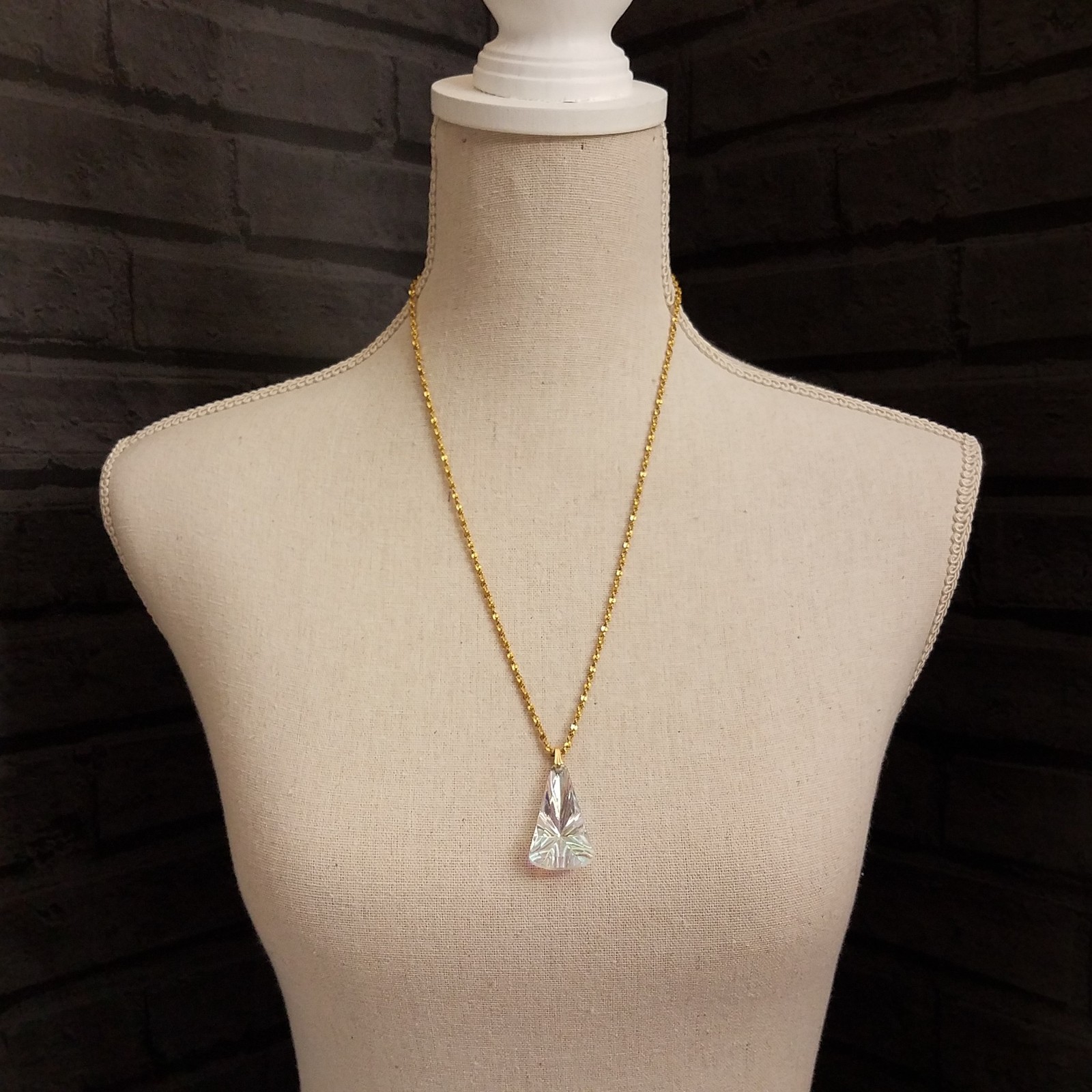 Vintage Watermelon Glass Pendant Necklace Gold Plated Twisted Chain Jewelry