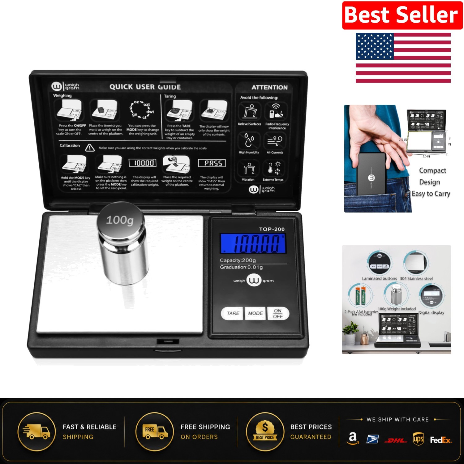 200g Digital Pocket Gram Scale with LCD Display – Auto Shut Off & Tare Function