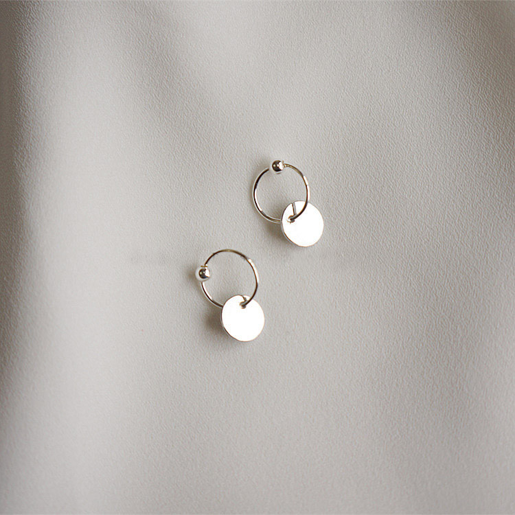 Tiny Round Wafer Minimalist Sterling Silver SMALL Huggie Hoop Earrings A1348