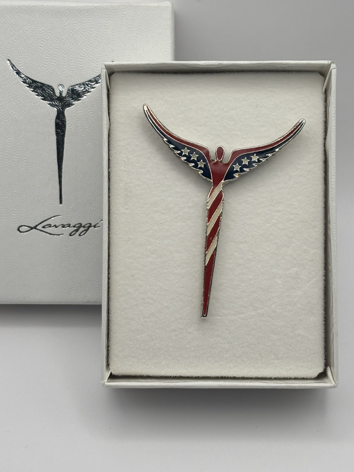 American Angel Pin by Steven LAVAGGI Patriotic Red White Blue Stars Stripes QVC