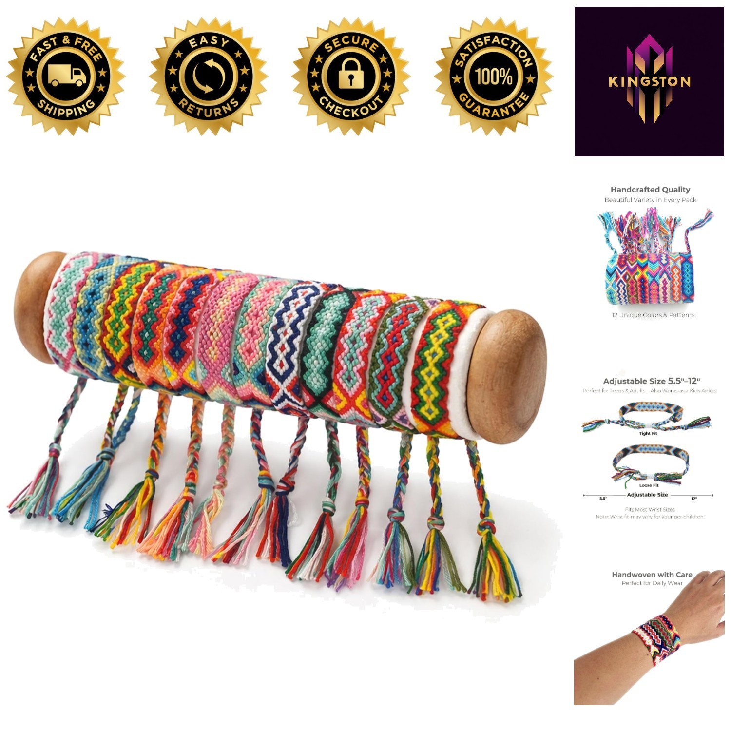 Colorful Artisan Friendship Bracelets – Adjustable Set of 12 for All Ages